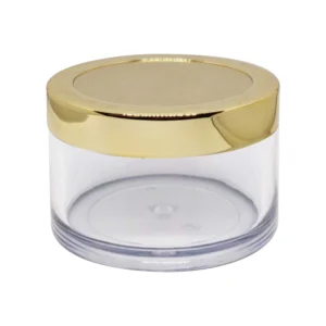 ACRYLIC SAN JAR TRANSPARENT BOADY + GOLDEN CAP AND PLASTIC PLUG 15ml