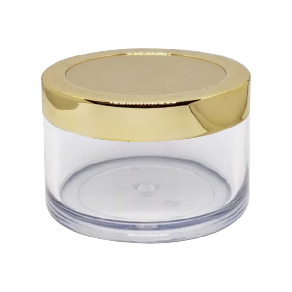 ACRYLIC SAN JAR TRANSPARENT BOADY + GOLDEN CAP AND PLASTIC PLUG 15ml